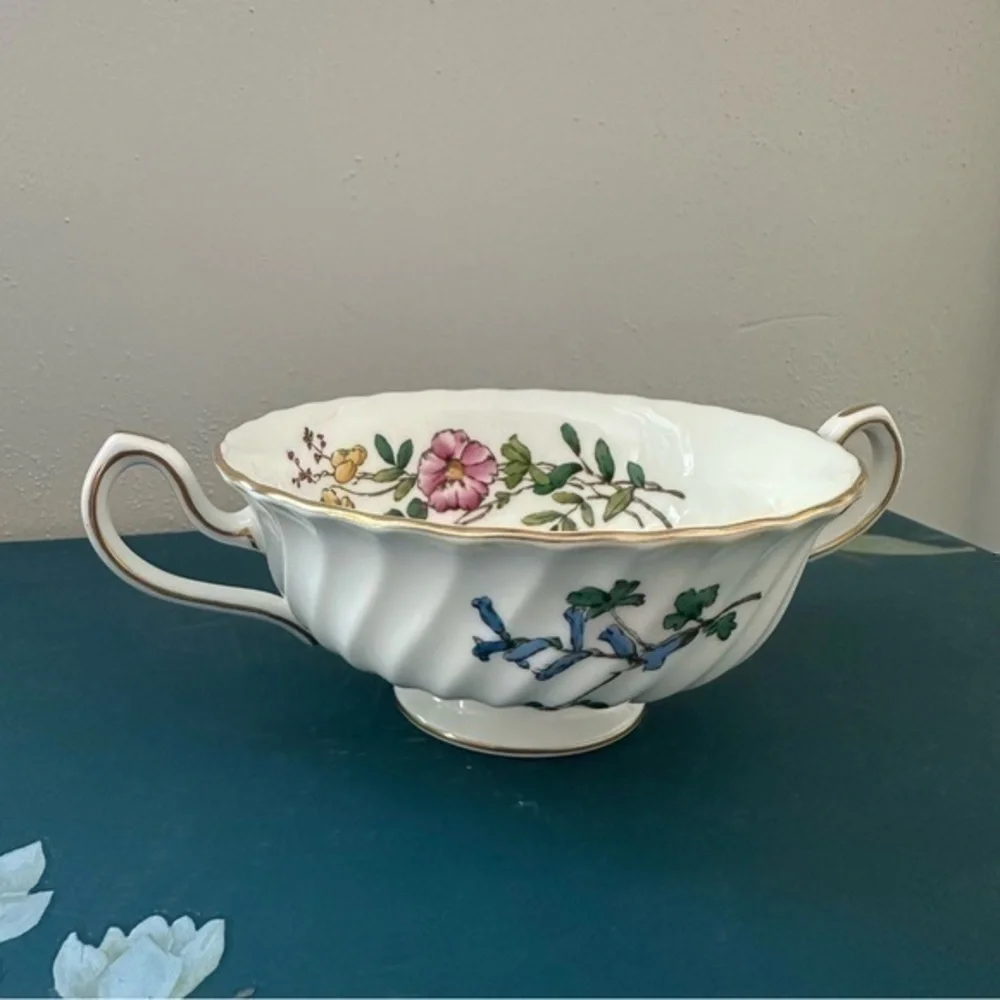 Minton Dainty Sprays Footed Cream Soup Bowl England Floral China Vintage 1973